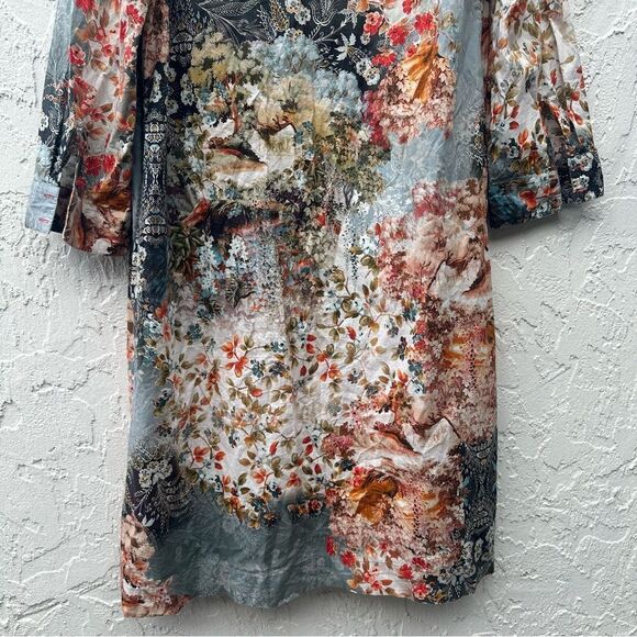 JOHNNY WAS Calme Dress Women XS Henley Shift Kaftan Floral Boho Oversized - Picture 7 of 10